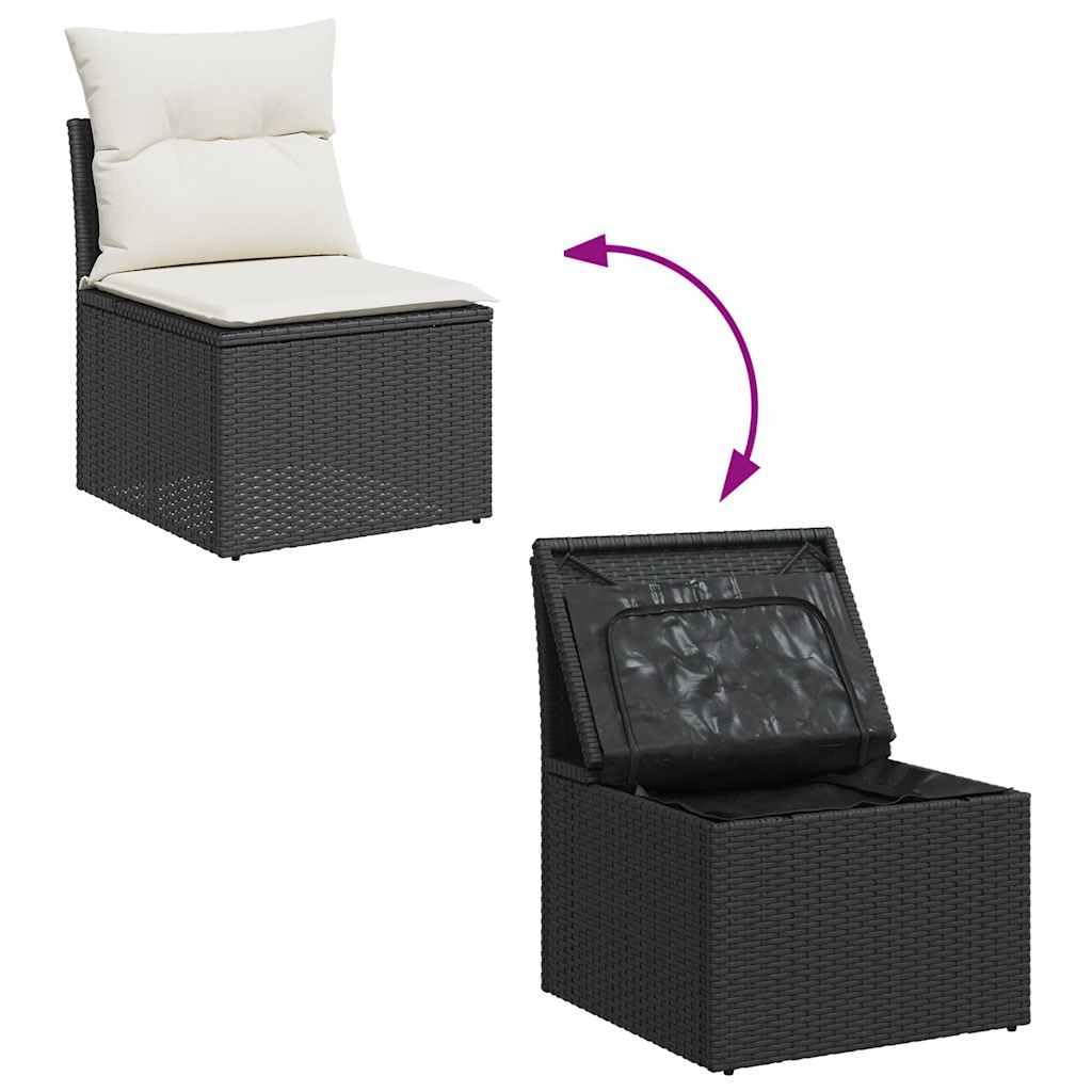 Set Divani da Giardino 9 pz con Cuscini Nero in Polyrattan Resistente all'Esterno per Terrazza, Balcone e Patio, Arredo Lounge Modulare e Impilabile per Relax, Pranzo e Conversazione