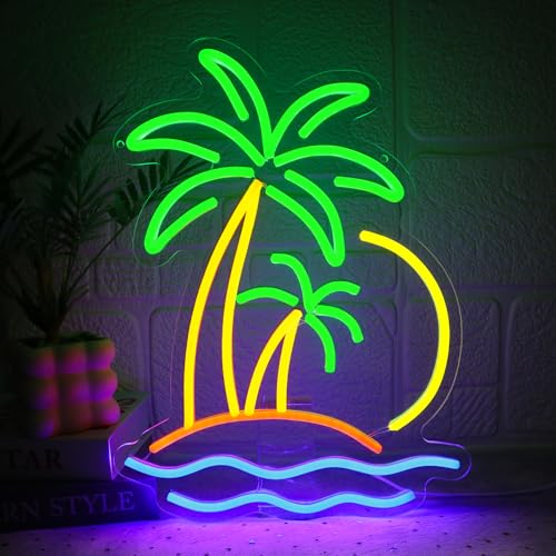 Folkive Coconut Tree Neon Sign for Wall Decor Dimmable Beach