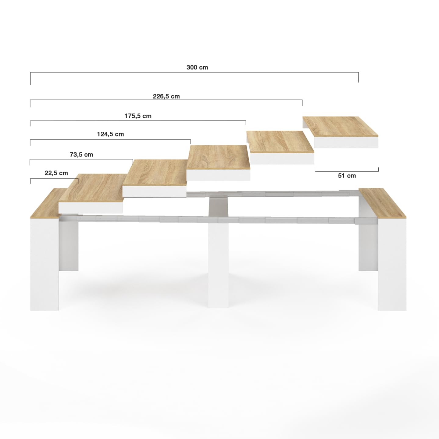 IDMarket – Mesa consola extensible Orlando para 14 personas, 300 cm, color blanco y estilo haya