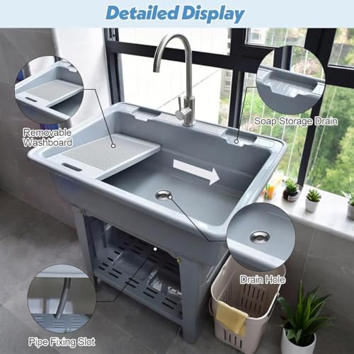 Cuve de lavage en plastique gris 80 cm résistante et autonome