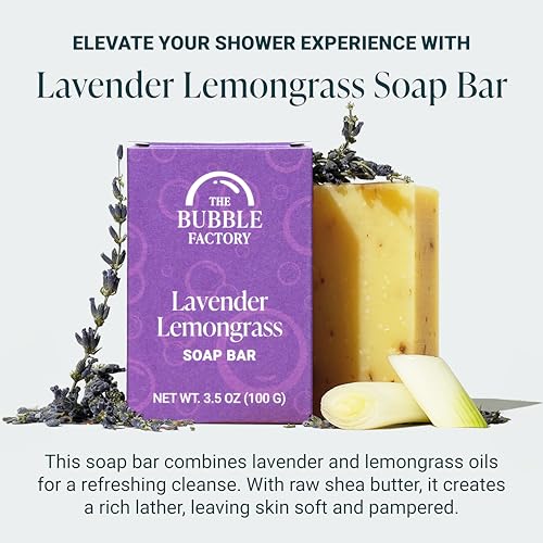 Image of Handmade Natural Bath & Body Soap Bar, Vegan, All-Natural, Palm Oil Free, Made in USA with Shea Butter + Essential Oils, Lavender Lemongrass, 3 Bars