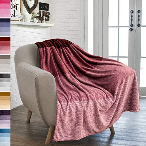 PAVILIA Flannel Fleece Ombre Throw Blanket for Couch | Super Soft Cozy Microfiber