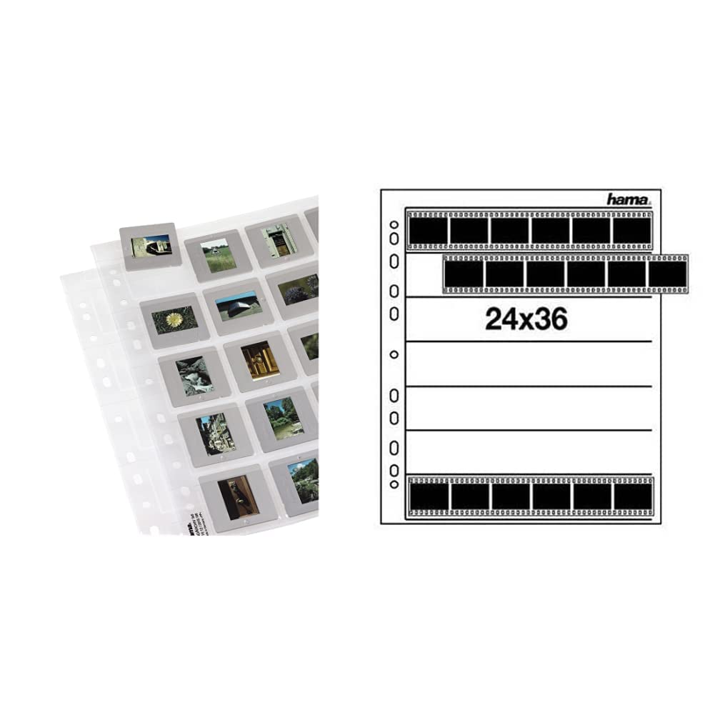 Hama 25 Diahüllen für gerahmte Dias (Dia-Archivierung im Format 5x5cm, bis zu 500 Dias) transparent & Negativarchivierungshüllen (Pergamin) für je 7 Kleinbild-Streifen à 6 Bilder (25 St.)