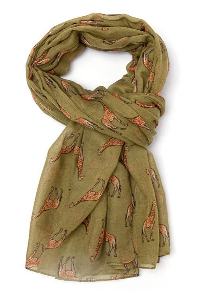 Lilyrosa Women's Green Giraffe Print Scarf Giraffes Wrap Shawl Navy Blue Grey Turquoise Cream (Green)