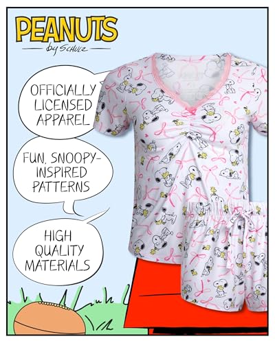 Image of COCO BRANDS Peanuts Snoopy Strawberry Shortcake Womens Pajama Sets - 2 Piece Short Sleeve Sleep Shirt and Pajama Shorts