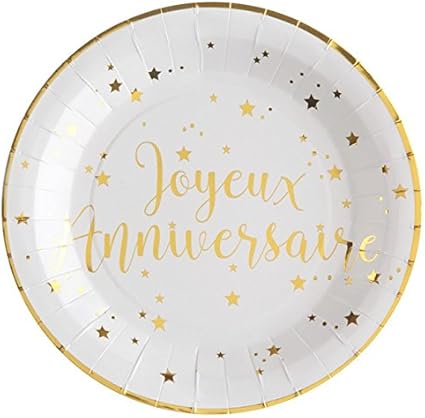 Chal 10 Assiettes Joyeux Anniversaire Blanc Et Or Amazon Fr Cuisine Et Maison