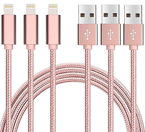< 3 Unidades & 1M > Cargador iPhone Sync Cable Lightning,YooGoal Cable iPhone de Carga Lightning a USB Cable Cargador iPhone de Nylon para iPhone X 8 8Plus 7 7Plus 6 6s Plus 5 SE 5S iPad & iPod - Pink