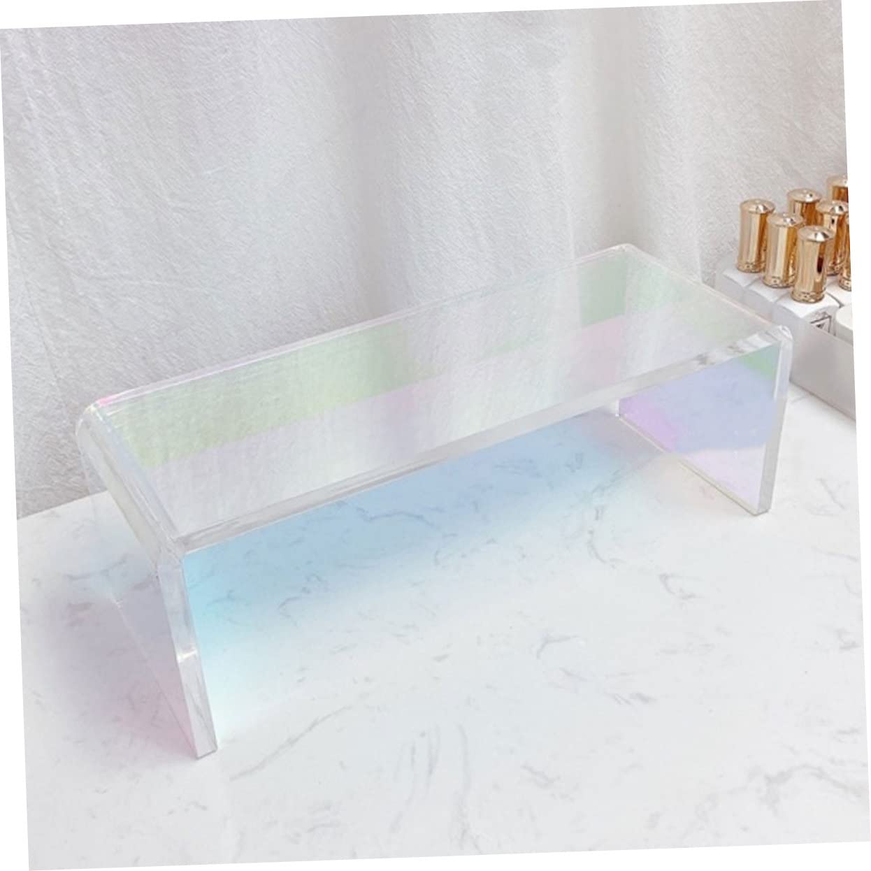 Cuscino Poggiamani Manicure in Acrilico Bianco, Supporto Polso | Uso Domestico e Salone, Portatile, Supporto Stabile per Polso, Finitura Gel Trasparente Effetto Iridescente