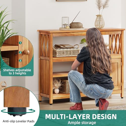 Yitahome MAYIH1TV9J Acacia Wood Patio Bar Table With Storage And Shelves, Outdoor Sideboard Storage Cabinet thumb #3
