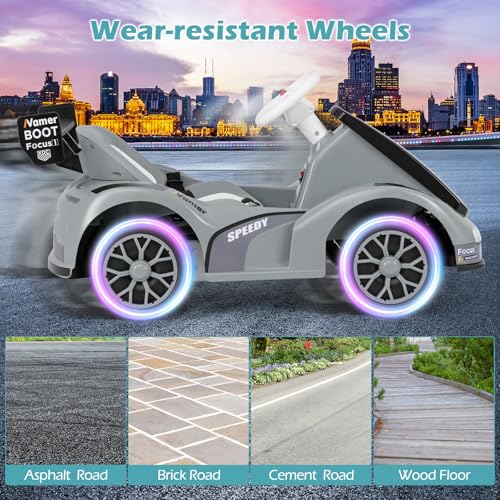 OLAKIDS Electric Go Kart for Kids, 6V Battery Powered Drift Kart with Remote Control, Power Display, Bluetooth, Story, Music, 3-Point Safety Belt, Crazy Cart for Boys Girls Aged 3+ (Gray) - image 8