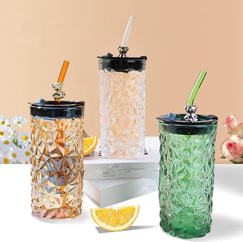 Image of Coffee Mug with Straw & Lid - Multipurpose Mason Jar Style Can Sipper for Green Tea, Milk, Juice, Smoothies & More - Reusable Drinking Cup for Home & Office (Creative Glass Office Bottle 1)