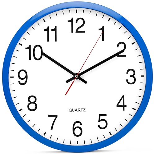 Image of Bernhard Products Blue Wall Clock, Silent Non Ticking - 16 Inch Extra Large Quality Quartz Battery Operated Round Easy to Read Home /Office /Business /Kitchen /Classroom /School Clocks