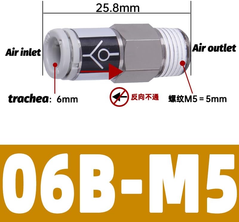 1個 空気圧ワンウェイノンチェックバルブタイプ ストレートコントロール ノンチェックバルブワンタッチ継手(AKH06B-M5)