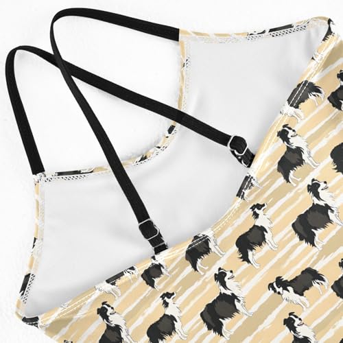 senya Girls Swimsuits One-Piece Swimwear Tie Bathing Suit Beach Summer Round Neck 5-6T Black White Dog Pattern4