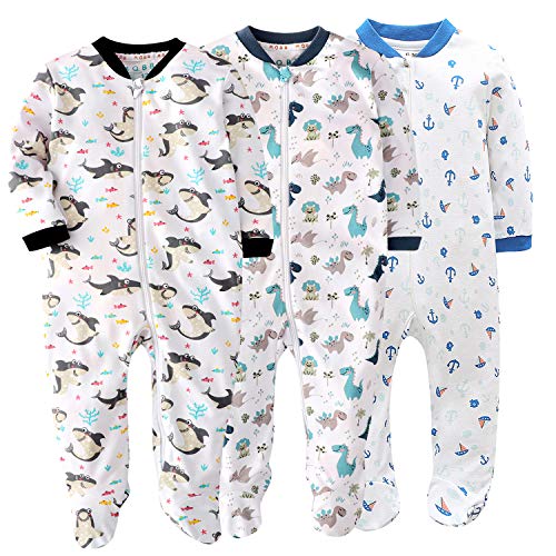 Blue Baby Boys Footed Pajamas Organic Cotton Overall Zip Front Rompers 18 Months