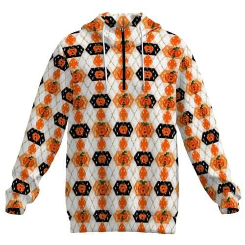 Halloween Argyle Plaid Pumpkin Men's Quarter Zip Drawstring Hoodies Long Sleeve Sweatshirt Casual Pullover4