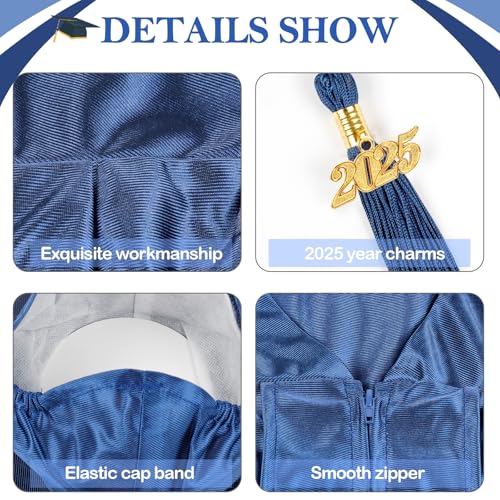 Graduation Cap and Gown 2025 Set with Tassel Honor Cord Graduation Stoles for High School College Bachelor3