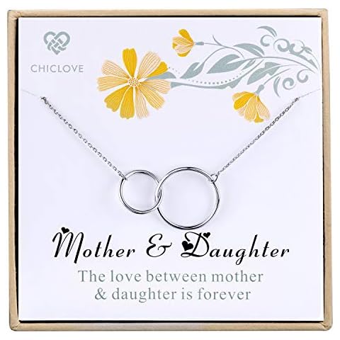 CHICLOVE Mother Daughter Necklace - Mothers Day Jewelry Gift - Sterling Silver Two Interlocking Infinity Double Circles Pendant Necklace Cover