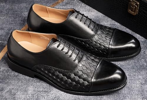 Mens Dress Shoes Formal Oxfords Genunie Leather Cap Toe Weave Texture Modern Derby Fashion Prom Wedding Business Casual Suit Shoes Tuxedo Shoes for Men4