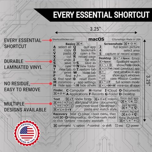 image for Synerlogic Mac OS Shortcuts Sticker | Keyboard Stickers for macOS | No