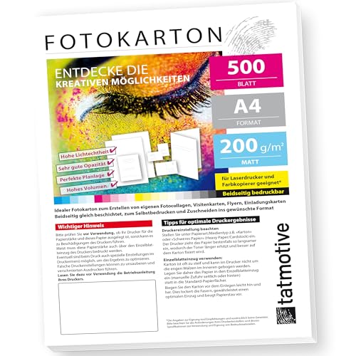 PREMIUM 200g Druckerpapier Matt Weiß A4 Fotokarton, Fotopapier für Laserdrucker, Beidseitig bedruckbar, 50 Blatt