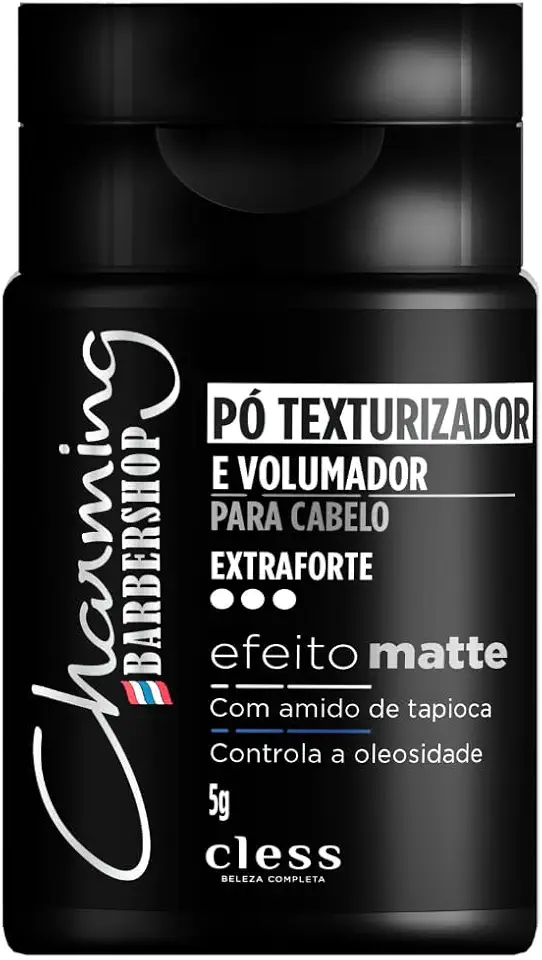 Pó Texturizador e Volumizador Cless Charming Barbershop – 5g | Fórmula Profissional para Aumentar o Volume, Definir a Textura e Controlar o Frizz dos Cabelos