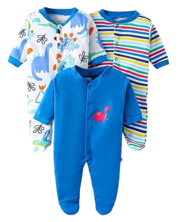 Image of New Born Baby 100% Cotton Rompers for Sleepsuits Jumpsuit Night Suits for Baby Boys & Girls |Onesies| Infant Clothes Pack of 3