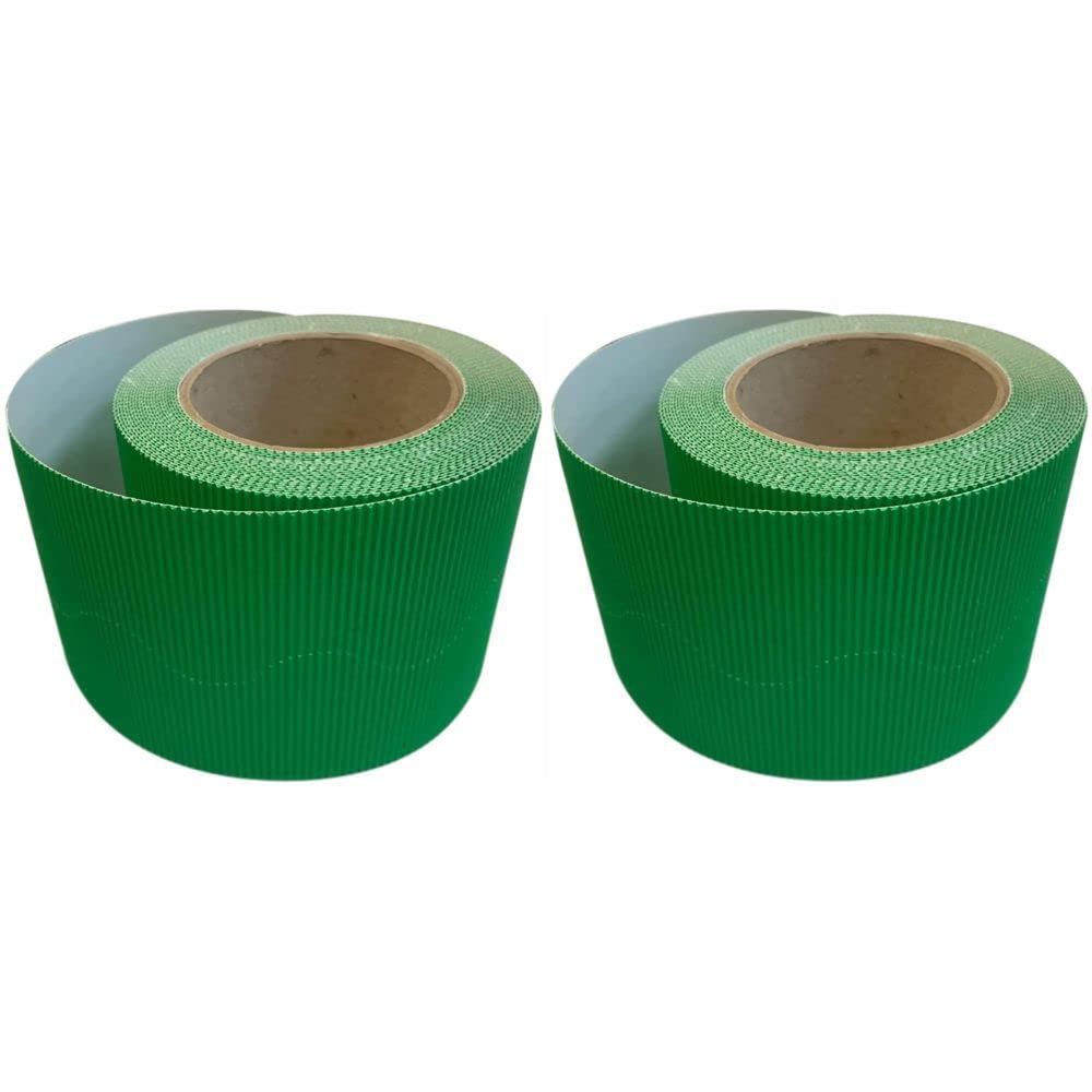 3 Ace Crafts (Pack of 2) Corrugated Display Borders Roll (Leaf Green) Size 57mm x 15m - School Classroom Decoration, Bulletin Boards & Crown Making Crafts, Scalloped Edge Border Rolls Fade Resistant — image 1