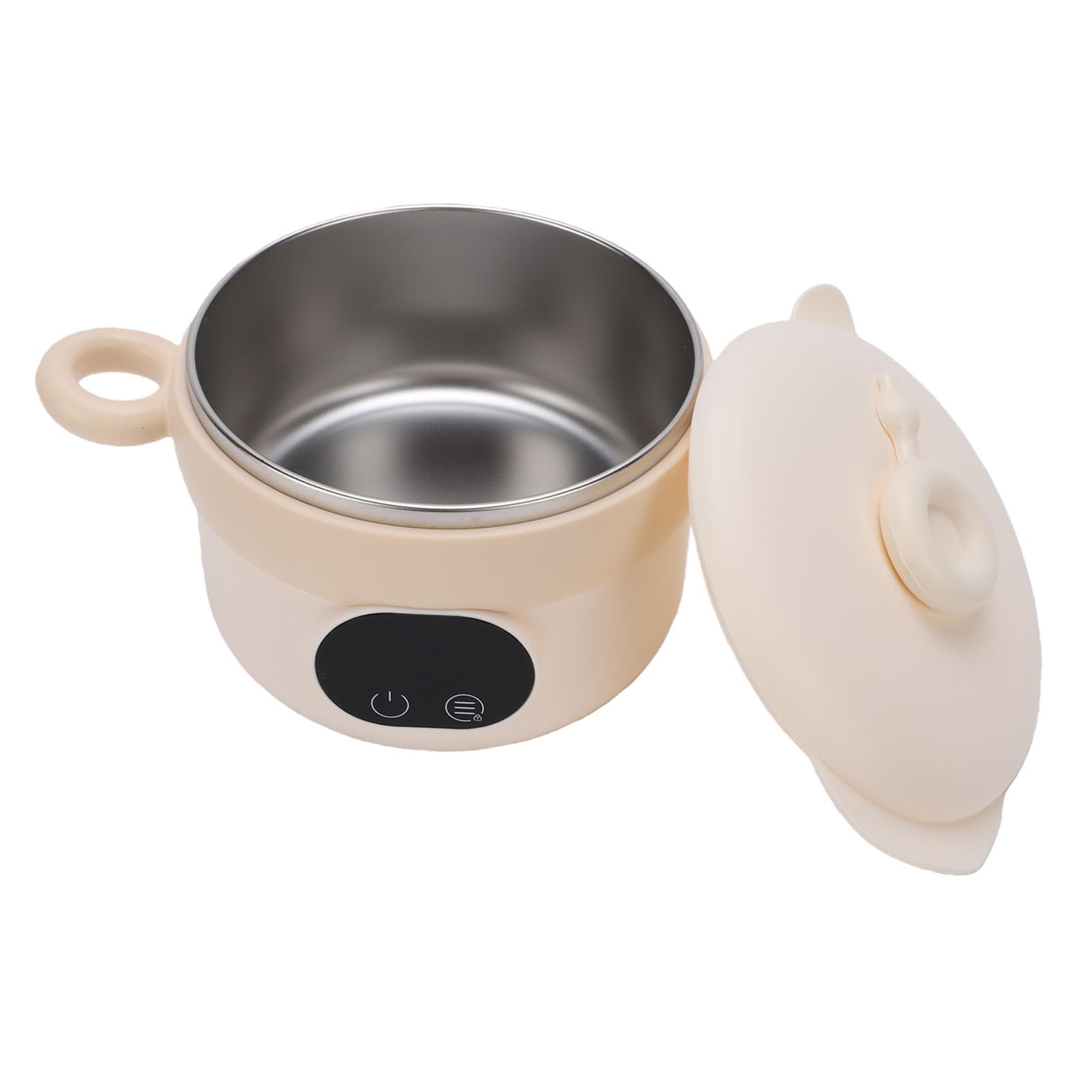 Fockety Calentador de Alimentos, Tarro de Comida Portátil de Acero Inoxidable de 470 Ml, con Aislamiento Eléctrico Inalámbrico y Cuchara y Tenedor para Bebés, Niños Pequeños Niños (De color crema)