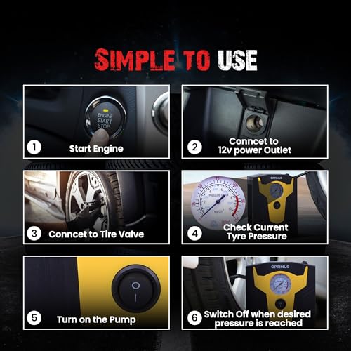 Image of Autofy OPTIMUS with 2 YEARS War'ranty' Car Tyre Inflator Pump Tyre Inflator for Car Air Pump for Tyres all Cars Sedan SUV Hatchback Bikes Cycles Tyre inflator Car Accessories (150 PSi 12V DC)