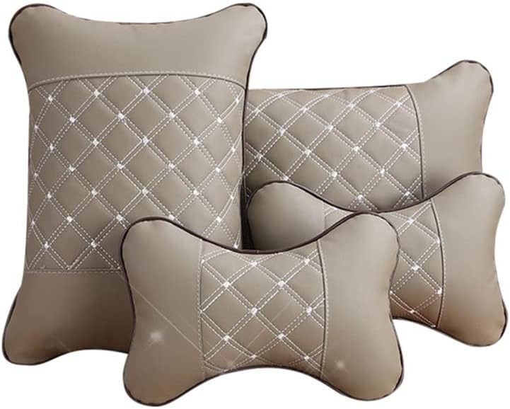 Car Headrest Pillow Quilted Embroidered Arificial Leather Headrest Waist Plaid Pillow Car Supplies Car Neck Pillow(Gray)