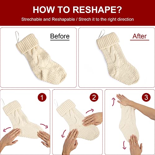 Kunyida Pack 4, Unique Burgundy And Ivory White Knit Christmas Stockings 14" #TOP6