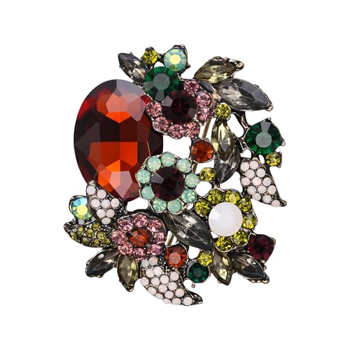 Image of EVER FAITH Rhinestone Crystal Party Flower Leaf Vine Brooch