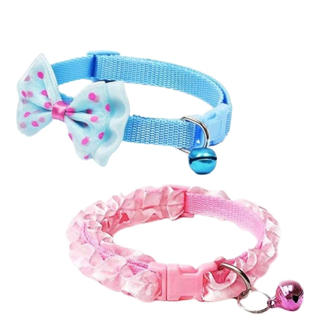 YellowCult 2 Piece Pet Collars for Cats, Puppies, Small Dogs, Fat Rabbits with Adjustable Size, Bell & Buckle Safety Lock-[Bow & Frill]-[Light Blue & Pink]-image-10