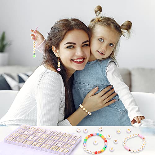 DTYDECLE 1400 Stück Goldene Alphabet Perlen, 7 mm Acryl Rund Buchstaben perlen Set Herzen Spacer Perlen für Schmuckherstellung DIY Armbänder Halsketten Handwerk