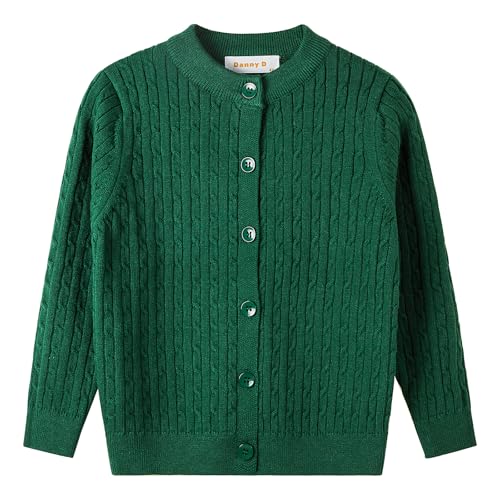 Danny D Boys & Girls Solid Knit Cable Cardigan Sweater Round Neck Long Sleeve Button Up School Warm Tops Coat (US, Age, 4 Years, Green)