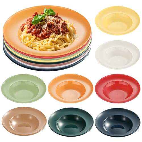 PORFOYO Platos Huecos Plato de Pasta: 8 Piezas Platos Huecos De Plástico, 23 CM Plato Plástico Reutilizable Colorido Para Pastas Ensalada Sopa Postre