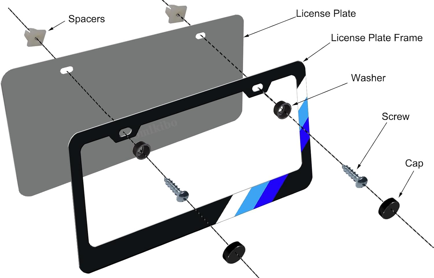Tri-Color 3 Color Aluminum License Plate Frame Cover Holder Compatible with Toyota Vehicle Truck Trailer SUV. (White Blue-01)