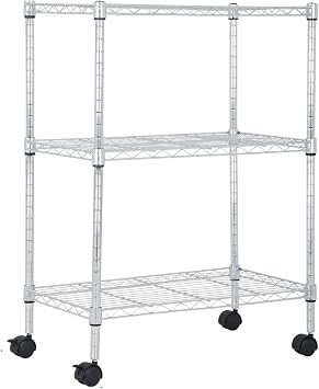 3-Tier NSF Metal Shelving Unit - 23" L x 13" W x 32" H Adjustable Storage Shelves with Wheels, 450lb Capacity for Garage/Pantry/Kitchen Chrome