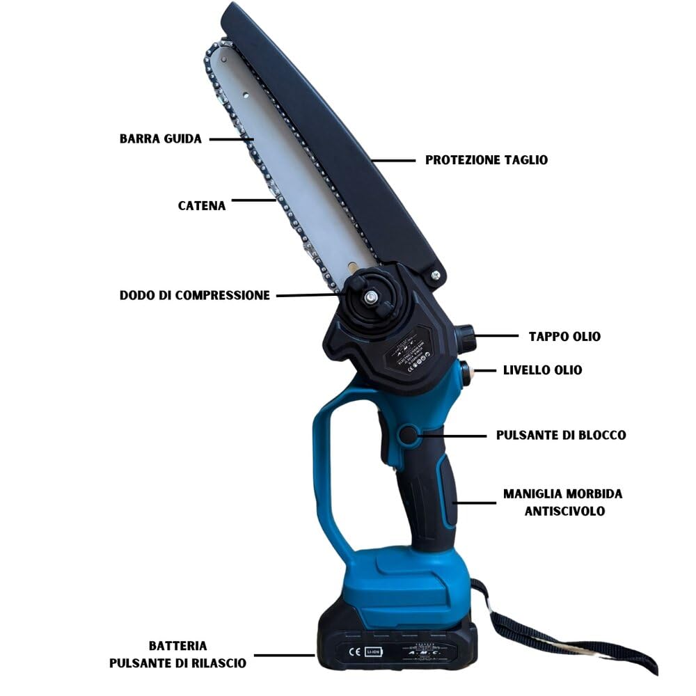 A.M.C. Set da potatura a batteria, forbici potatura a batteria 42V e motosega da 8 pollici, il kit comprende 4 batterie da 42V e 2 valigetta per il Trasporto