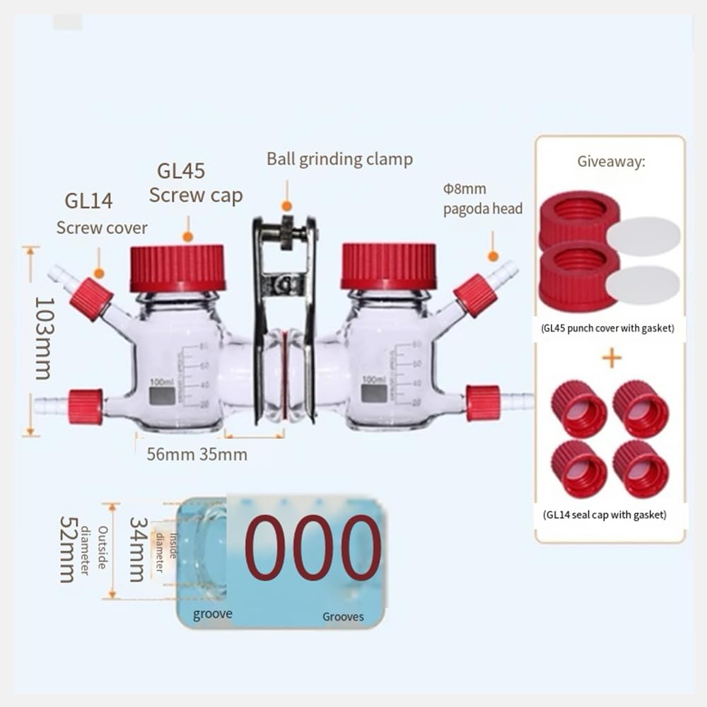 Microbial Fuel Electrolysis Cell Single Chamber Double Chamber Three Chamber MFC Reactor Dual Groove Microbial Fuel Cell Reactor with Anode and Cathode Interface (Dual Room 100ml)