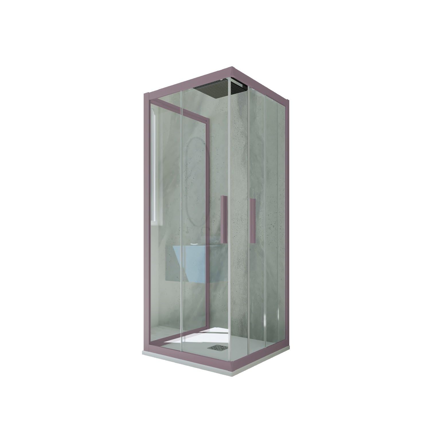 Box doccia 3 lati scorrevole 80x80x80 CM H 200 Vetro Trasparente Profilo Lavanda mod. Kolors Trio
