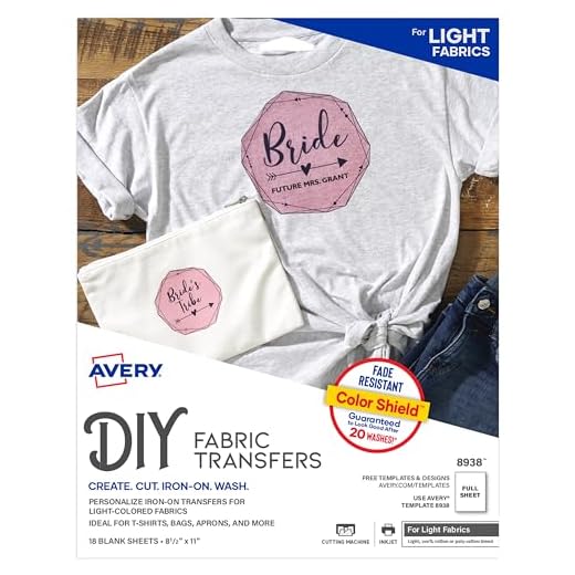 Avery Printable Heat Transfer Paper for Light Fabrics, 8.5" x 11", Inkjet Printer, 162 Iron On Sheets (8938)