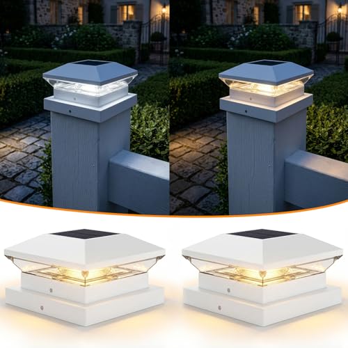 Image of NATPOW Solar Post Cap Lights Outdoor Garden, Waterproof Solar Post Lights, Warm/Cool White Fence Post Light for 4x4 5x5 Vinyl/Wooden Posts Porch Patio(2 Pack)