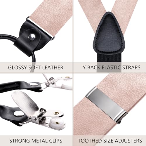 Image of Dubulle Suspender and Bow Tie for Men Paisley Solid Mens Suit Braces Pretied Bowtie and Handkerchief Cufflinks Formal Wedding