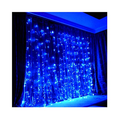 Safe Voltage Curtain Christmas Fairy Lights Blue 300 LED 3m*3m 30 Drops Plus a Massive 10M Lead Cable, 8 Modes with Memeory, 31V Safe Voltage (3M*3M 300LED, Blue)
