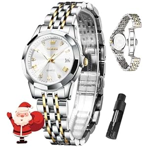 OLEVS Womens Watch Elegant Dress Diamond Analog Quartz Watch Two Tone Stainless Steel Waterproof Luminous Wristwatch