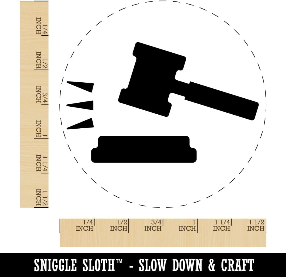 Gavel Judge Lawyer Icon Self-Inking Rubber Stamp Ink Stamper for Stamping Crafting Planners - 1-1/2 Inch Large - Red Ink