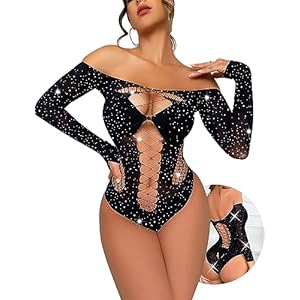Lingerie for Women Sexy Bodysuit Fishnet Sparkle Rhinestone Teddy One Piece Babydoll Stripper Outfits Exotic