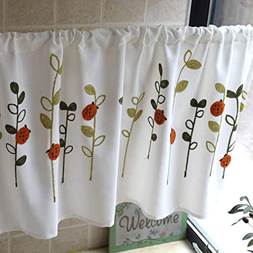 Cortinas de media cocina bordadas a mano con lino y algodón natural para ventanas cortas 3